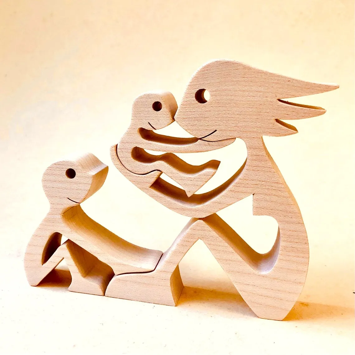 a wife two children handmade wood sculpture