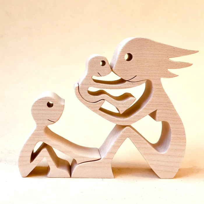 a wife two children handmade wood sculpture