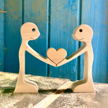 two men one heart handmade wood sculpture