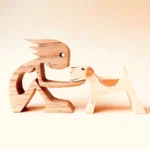 a woman a fox terrier Handmade wood sculpture