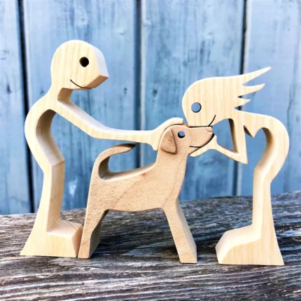 couple a dog wood sculpture