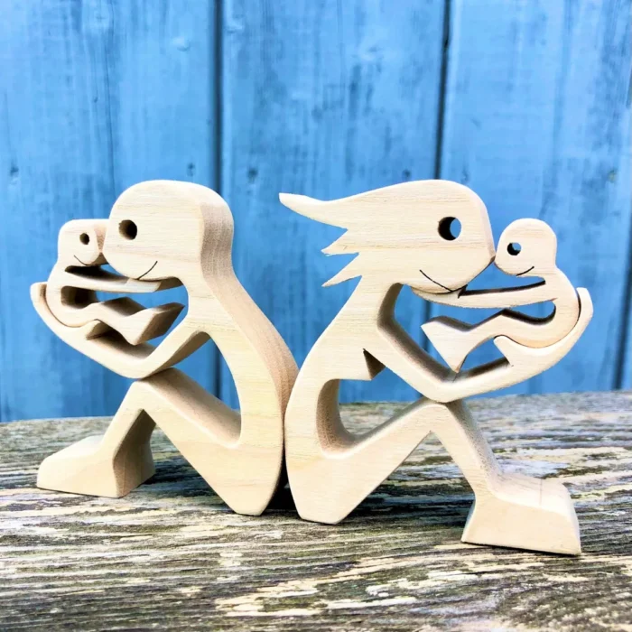 a pair of twins wood sculpture Handmade