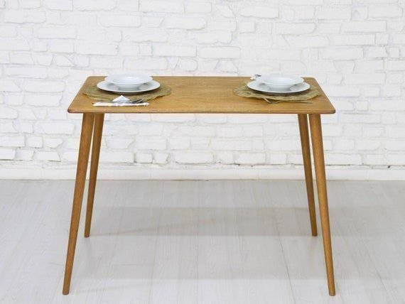 Retro Walnut Wood Dining Table, Handmade Mid-Century Modern Kitchen Furniture