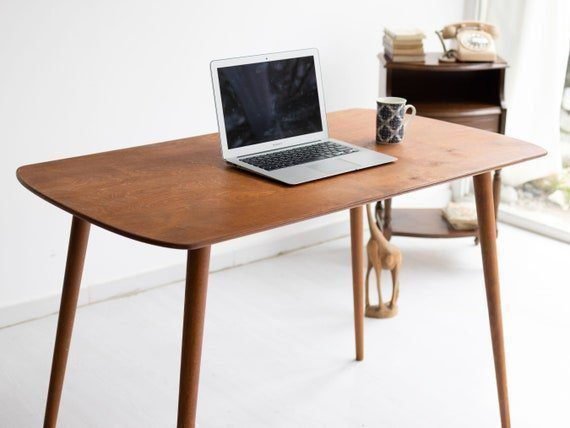 Rounded Walnut Office Desk, Minimalist Standing Desk, Mid Century Modern Furniture