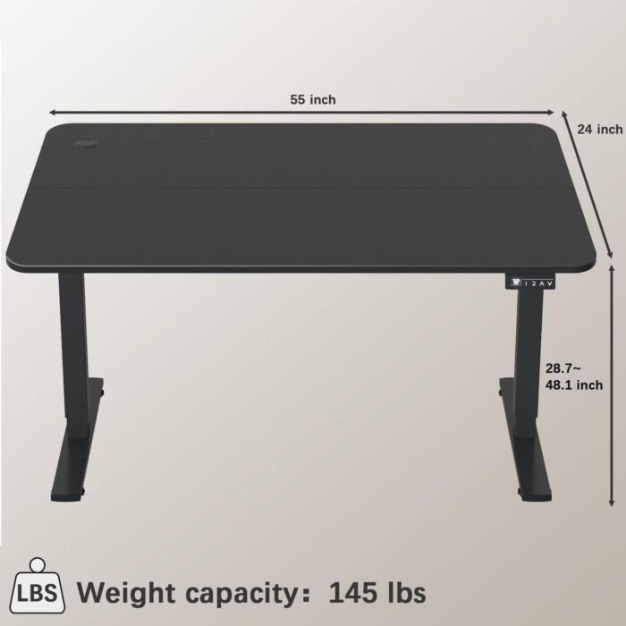 Electric Height Adjustable Standing Desk Large 55 x 24 Inches Sit Stand Up Desk Home Office Computer