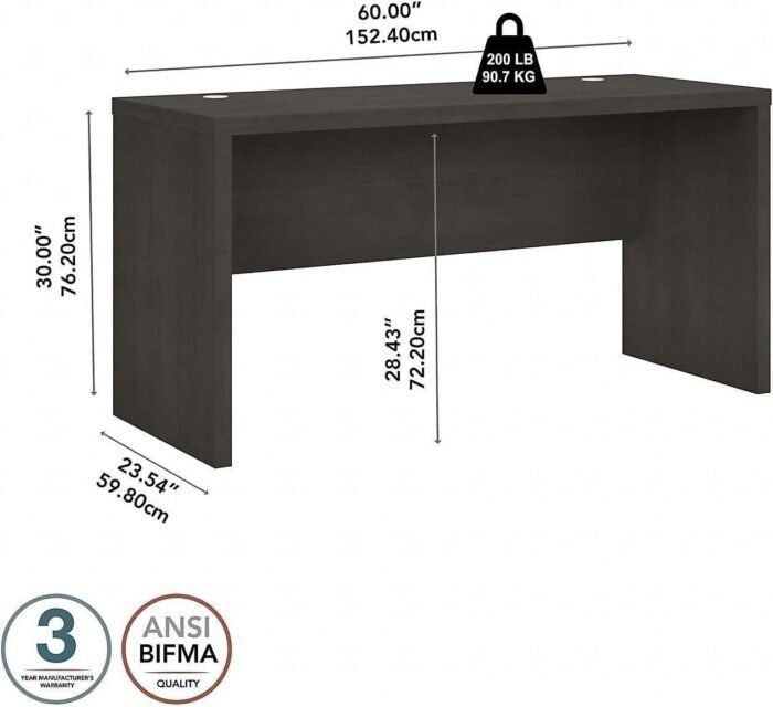 60-inch W Credenza Desk, Charcoal Maple