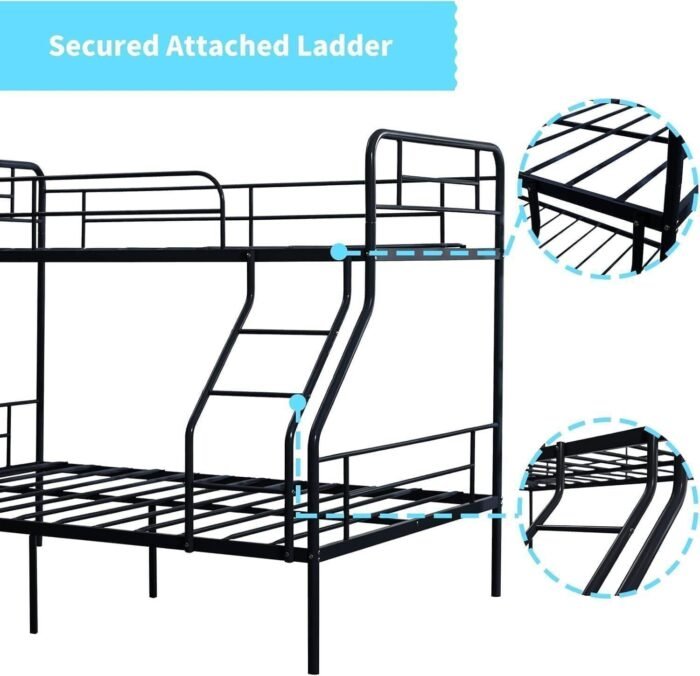 Twin Over Full Bunk Bed Frame, Bunk Beds Twin Over Full with Guardrail & Ladder for Boys, Girls