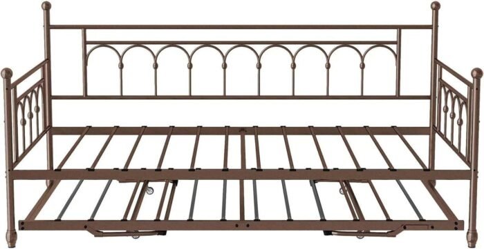 Metal Day Bed with Trundle Bed Twin Daybed with Trundle Twin Size, Space Saving Daybed with Pop Up Trundle Bed Frame