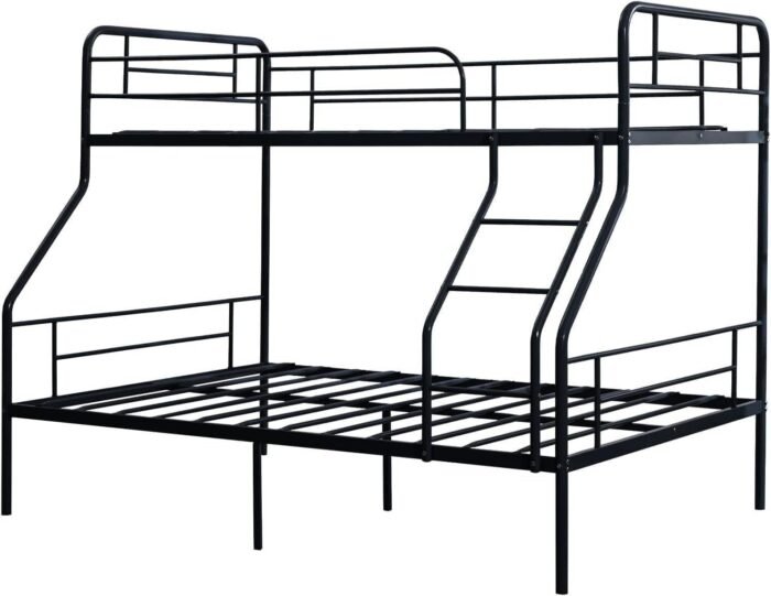 Twin Over Full Bunk Bed Frame, Bunk Beds Twin Over Full with Guardrail & Ladder for Boys, Girls