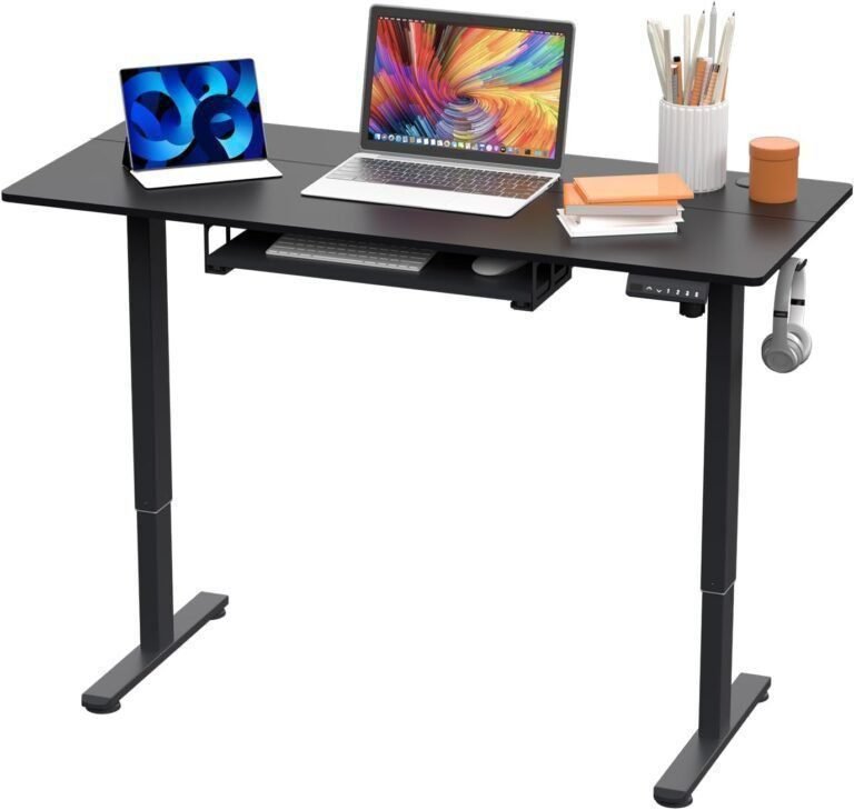 CROWNFURN Electric Standing Desk Adjustable Height, 48x24 Inches Stand Up Desk with Keyboard Tray