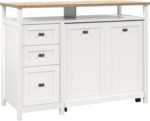 Road Credenza Desk, L 53.15" x W: 21.81" x H: 39.02", White Finish