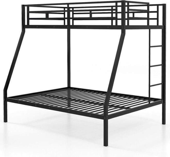 Bunk Bed Twin Over Full Size, Metal Bunk Bed with Ladder and Steel Frame Support, Space-Saving Triple Bunk Bed