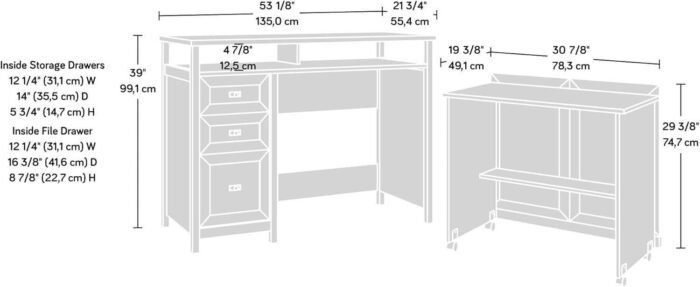 Road Credenza Desk, L 53.15" x W: 21.81" x H: 39.02", White Finish