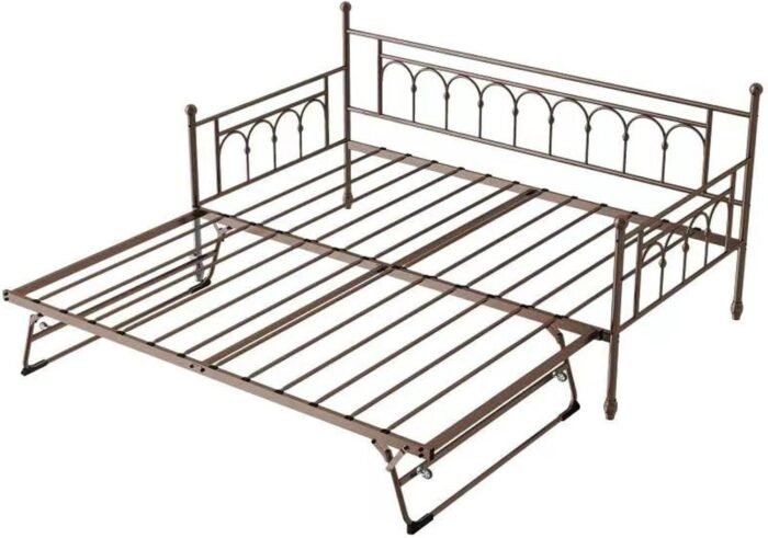 Metal Day Bed with Trundle Bed Twin Daybed with Trundle Twin Size, Space Saving Daybed with Pop Up Trundle Bed Frame