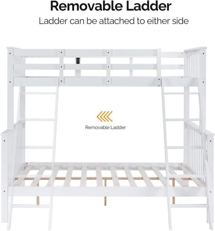 Bunk Bed Twin Over Full Size with LED Light/USB Port/15’’ Extra Tall Safety Guardrails, Convertible into a Twin Loft Bed