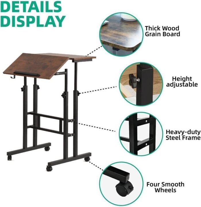 Mobile Standing Desk Adjustable Height Portable Stand Up Desk Computer Workstation