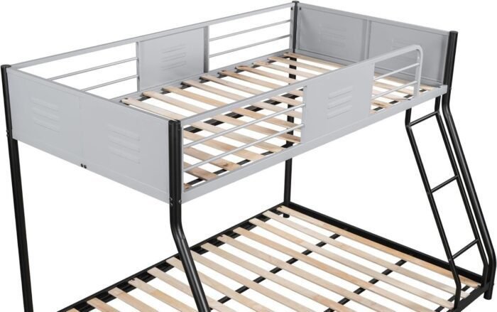 Metal Twin Over Full Bunk Bed, Heavy-Duty Sturdy Metal Frame with Safety Low Bunk Beds for Kids, Teens