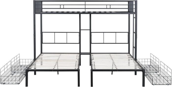 Twin Size Metal Triple Bunk Bed with Drawers, Twin Over Twin & Twin Triple Bunk Beds for 3 Kids