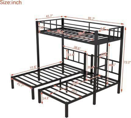 Twin Bunk Beds with Guardrails, Heavy Duty Triple Bunk for Kids