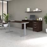 Height Adjustable Standing Desk, Credenza and Mobile File Cabinet, 60W x 30D, Black Walnut  Office Products