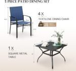 5 Pieces Patio Dining Set, Outdoor Table and Chairs Set for 4, 4 x Blue Textilene Dining Chair, 37" Square Metal Dining Table