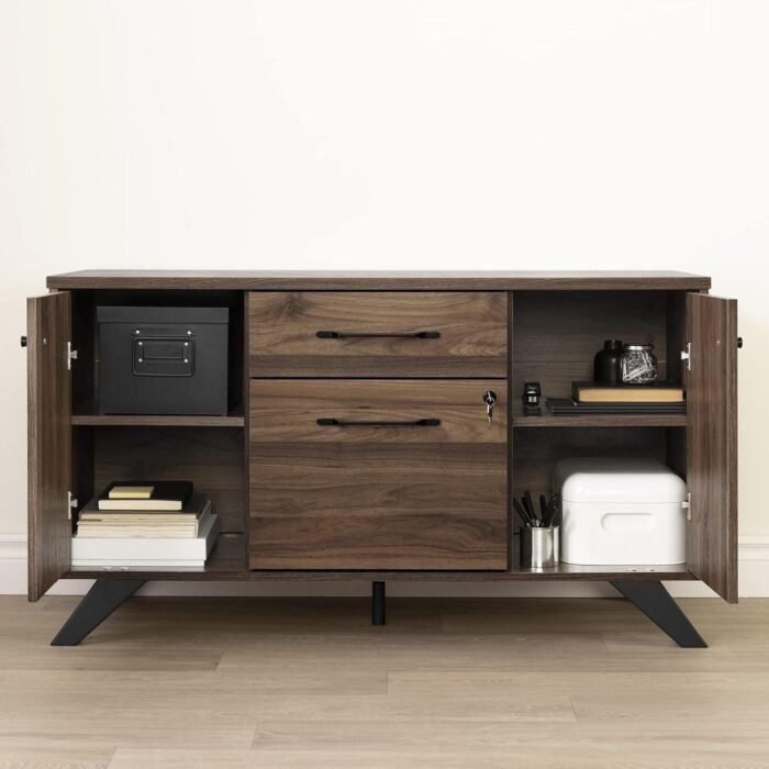 2-Drawer Credenza with Doors, Natural Walnut  Office Products