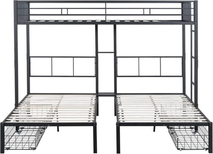 Twin Size Metal Triple Bunk Bed with Drawers, Twin Over Twin & Twin Triple Bunk Beds for 3 Kids