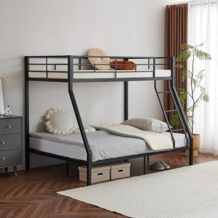 Twin Bunk Bed Frame,Metal Bunk Bed Frame with Stairs,Sturdy Heavy Duty Bunk Beds with Full Length Guardrail