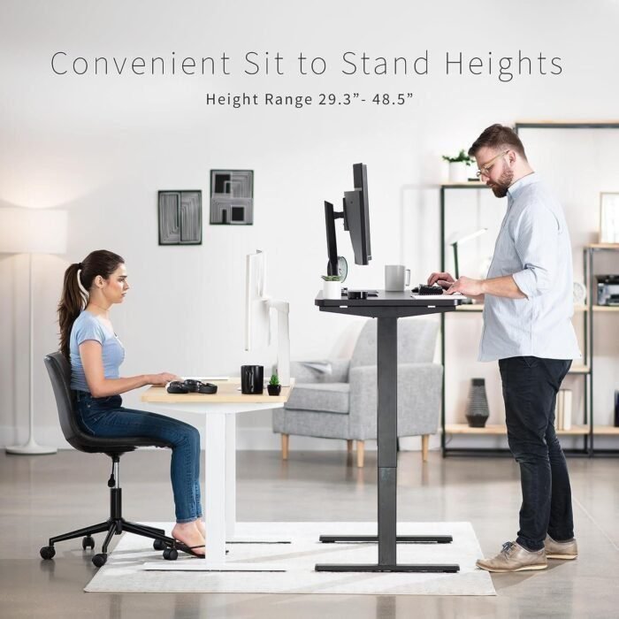 Electric Height Adjustable 43 x 24 inch Memory Stand Up Desk, Black Solid One-Piece Table Top, Black Frame