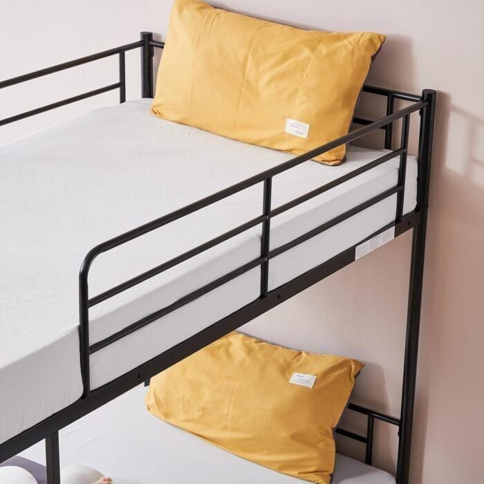 Bunk Bed Twin Over Twin, Metal Bunk Bed with Built-in Ladder and Safety Guardrail, Space-Saving Twin Bunk Beds for Kids