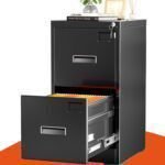 2 Drawer Filing Cabinet, Metal Black File Cabinet with Lock, Locking Narrow Storage Cabinet with Adjustable Hanging Frame for Office