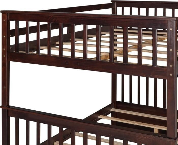 Bunk Bed with Two Storage Drawers and Full-Length Guard Rail, Solid Wood BunkBed frame Convertible into 2 Platform Beds