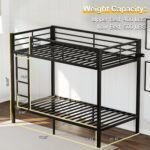 Twin Over Twin Bunk Bed, Metal Heavy Duty Bunk Beds with High Guardrail, No Box Spring Needed