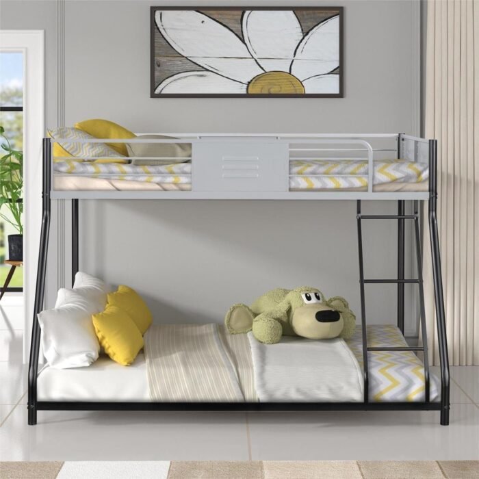 Metal Twin Over Full Bunk Bed, Heavy-Duty Sturdy Metal Frame with Safety Low Bunk Beds for Kids, Teens