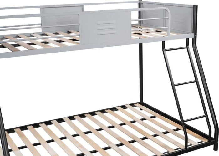 Metal Twin Over Full Bunk Bed, Heavy-Duty Sturdy Metal Frame with Safety Low Bunk Beds for Kids, Teens