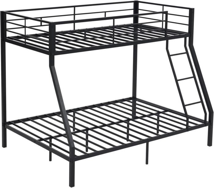 Twin Bunk Bed Frame,Metal Bunk Bed Frame with Stairs,Sturdy Heavy Duty Bunk Beds with Full Length Guardrail