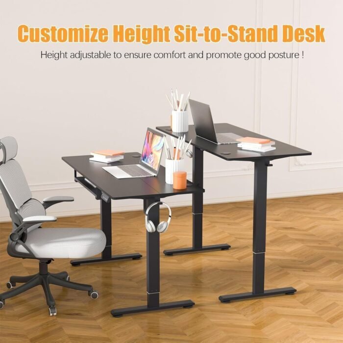 CROWNFURN Electric Standing Desk Adjustable Height, 48x24 Inches Stand Up Desk with Keyboard Tray