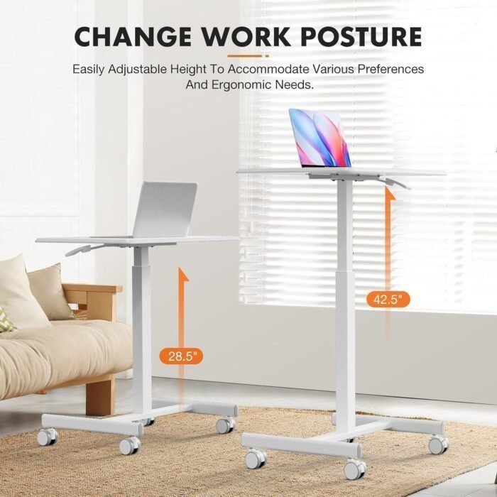 Stading Desk - Sit Stand Desk, Portable Rolling Laptop Desk with Lockable Wheels, Computer Workstations