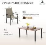 7 PCS Patio Dining Set Outdoor Table Chairs, 64" Extra Large Wood-like Table with Double Umbrella Hole