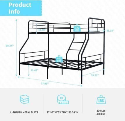 Twin Over Full Bunk Bed Frame, Bunk Beds Twin Over Full with Guardrail & Ladder for Boys, Girls