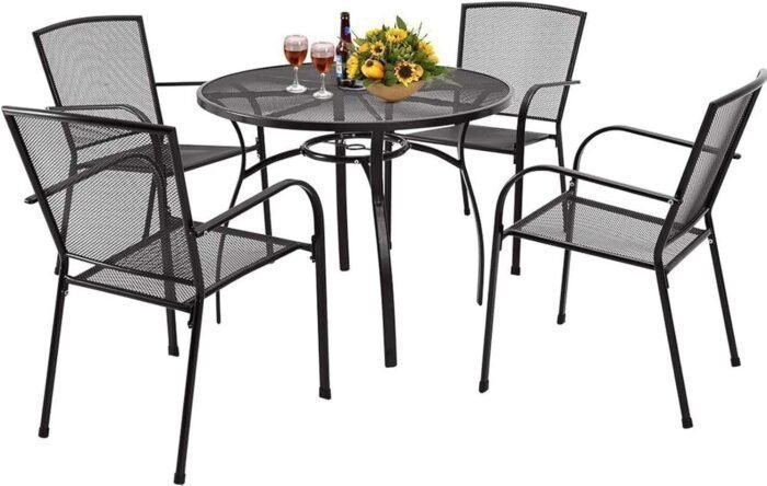 Table and Chairs Set for 4, Outdoor Dining Sets Patio Dining Table Furniture Set Round Outside Table and Chairs for Garden