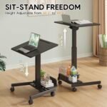 Mobile Standing Desk with 90° tilting Desktop, Foot Pedal Pneumatic Height Adjustable Rolling Desk