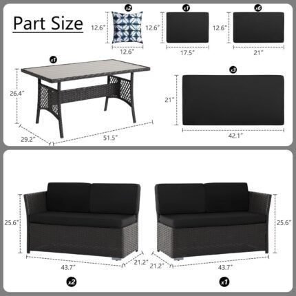 7 Pieces Patio Dining Sets, All Weather Outdoor Wicker Conversation Loveseat Set with Dining Table