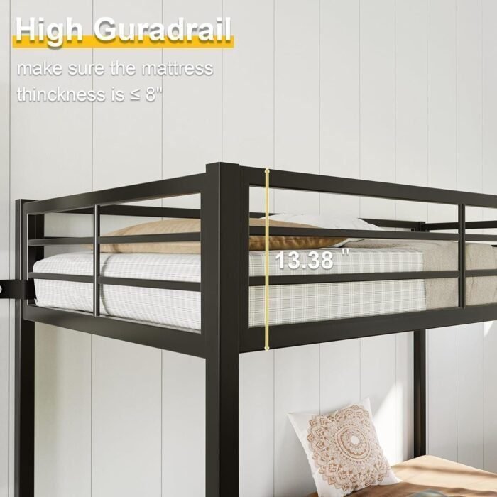 Twin Over Twin Bunk Bed, Metal Heavy Duty Bunk Beds with High Guardrail, No Box Spring Needed