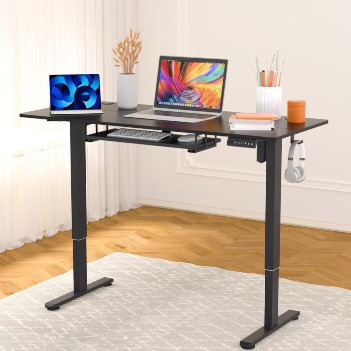 CROWNFURN Electric Standing Desk Adjustable Height, 48x24 Inches Stand Up Desk with Keyboard Tray