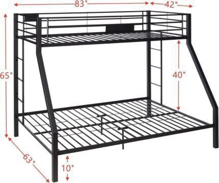 Twin Over Queen Size Metal Bunk Bed for Adults,Heavy-Duty Bunk Bed with 2 Ladders