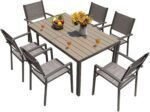 7 Pieces Patio Dining Set Outdoor Furniture with 6 Stackable Textilene Chairs and Large Table for Yard