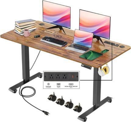 Legooin Electric Standing Desk with Wheels, 63'' x 24'' Adjustable Height with Charging Station