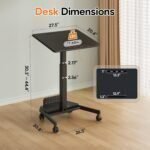 Mobile Standing Desk with 90° tilting Desktop, Foot Pedal Pneumatic Height Adjustable Rolling Desk