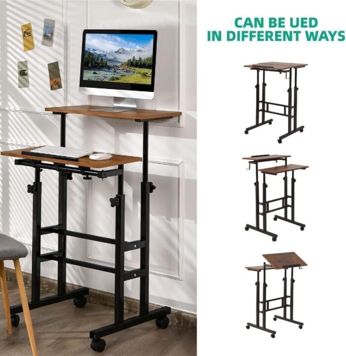 Mobile Standing Desk Adjustable Height Portable Stand Up Desk Computer Workstation